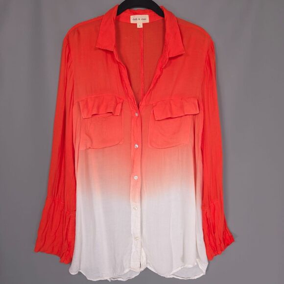 Anthropologie Tops - Anthropologie cloth & stone Women’s Shirt LARGE Tie Dye Orange V Neck Rayon